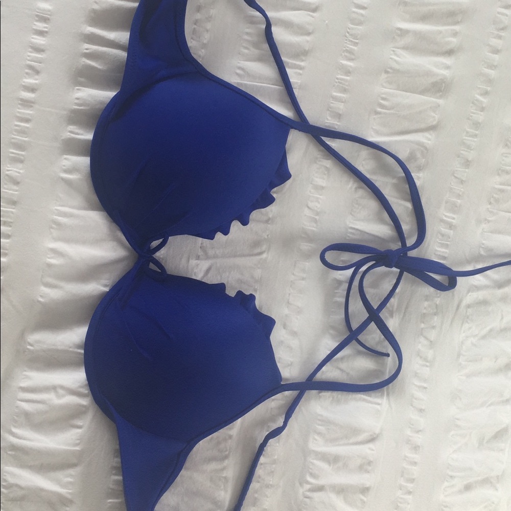 Royal blue, ver flattering, ruffly cupped swim top